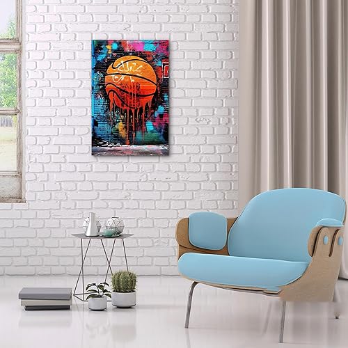 Vista 2 de Decoración de pared para dormitorio, arte de pared de graffiti de baloncesto, arte de grafiti, arte deportivo, baloncesto, arte callejero, pintura