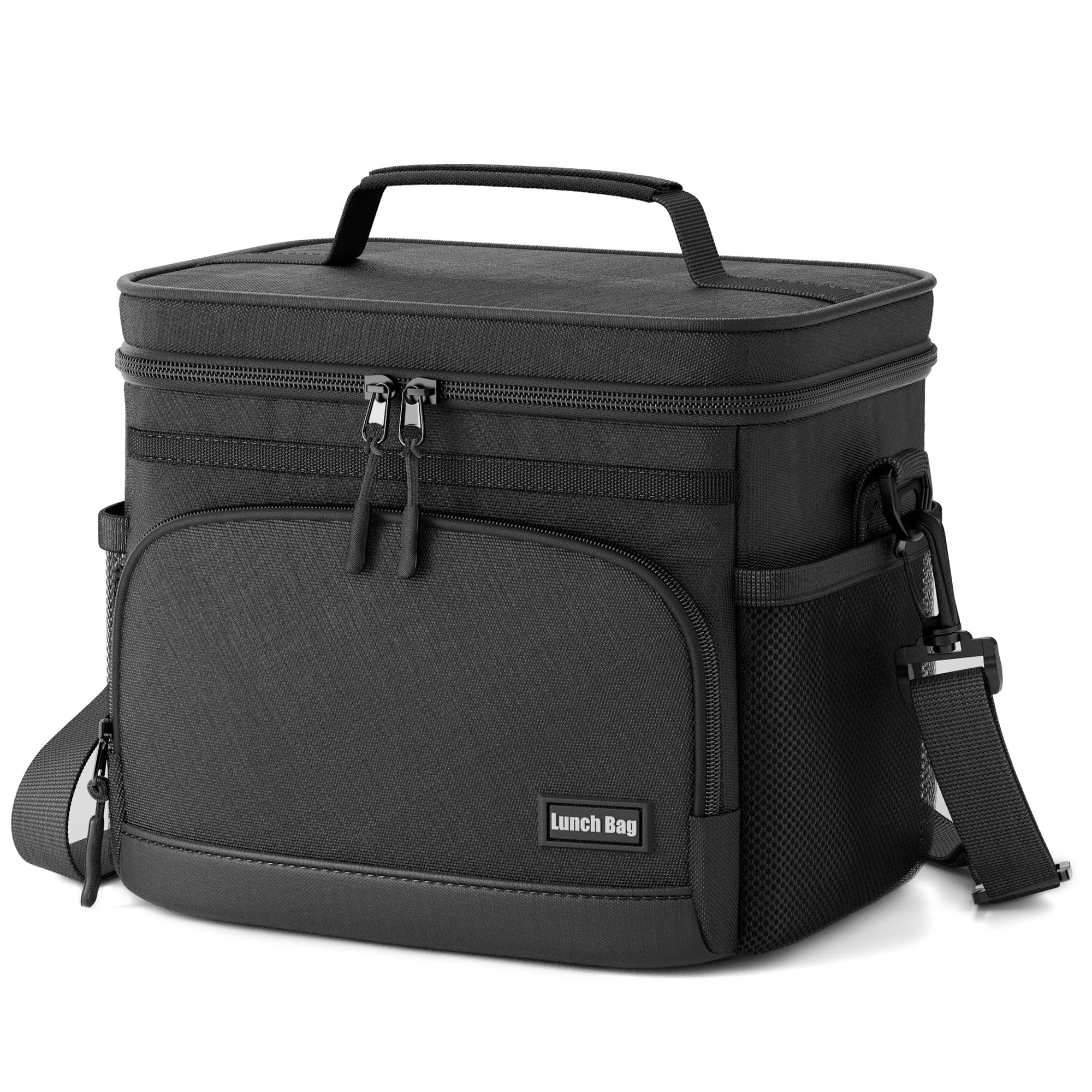 insulated lunch bag for women & men, soft cooler tote for work, office, travel, picnic - black, 9l
