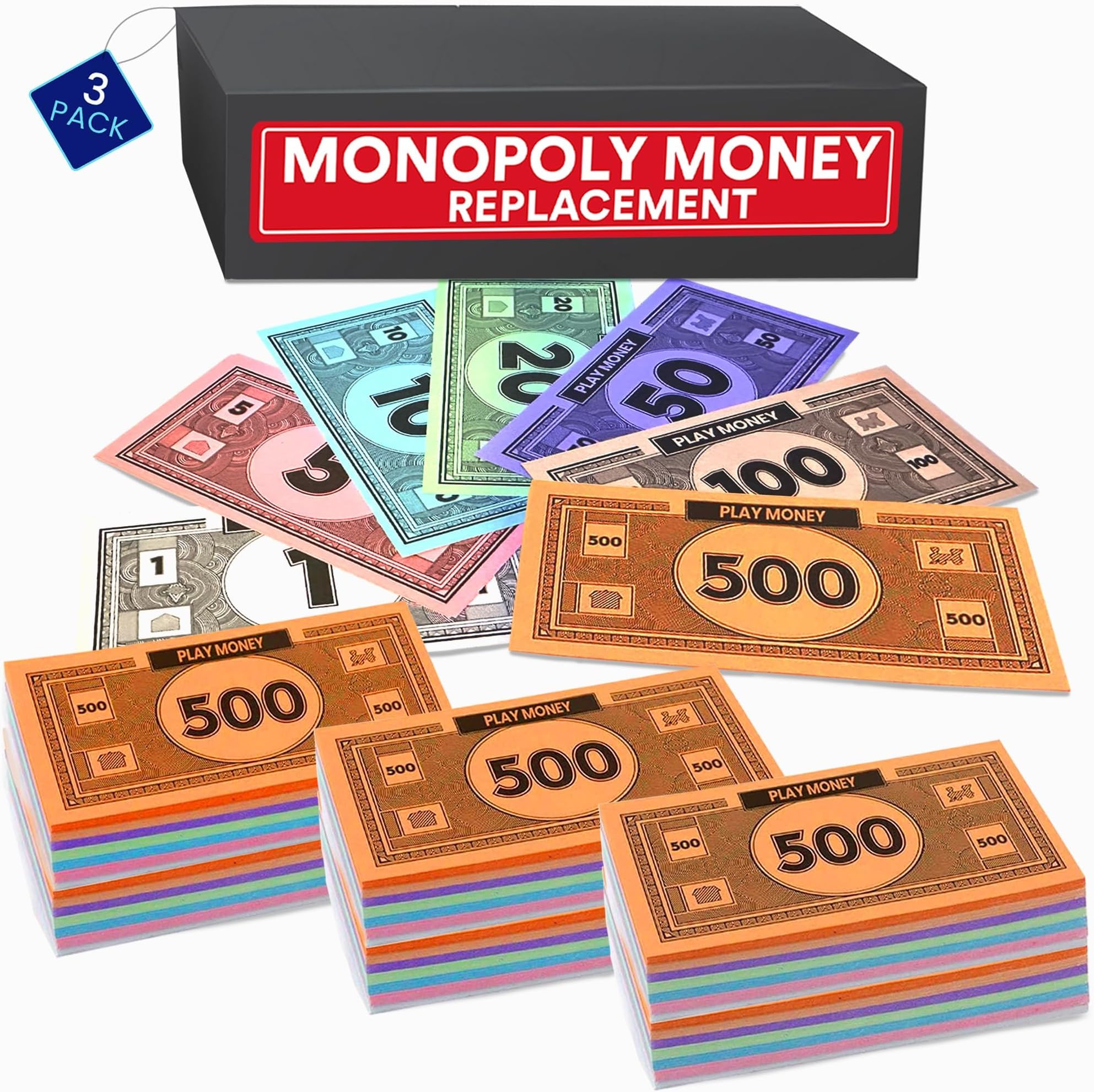 Mono 2 Sets of 30 Each Bill Denomination, 60 Total in Mixed Colors: $1, 5, 10, 20, 50, 100, and $500