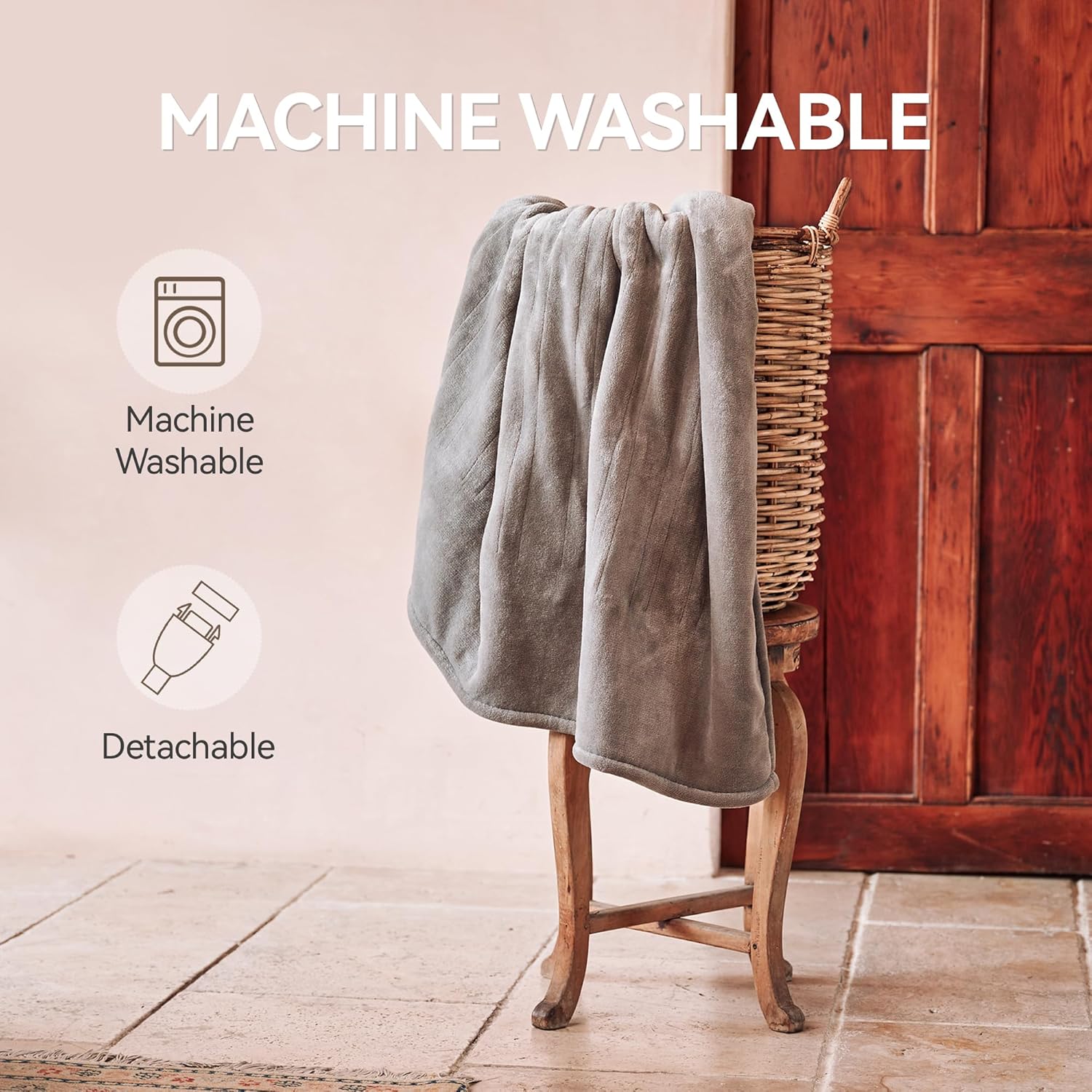 Heated Blanket 50''x60''-Soft and Comfortable Electric Throw,5 Heat Settings and 3H Auto Shut-Off Heating Blanket ETL&FCC Certification Machine Washable (Grey) - Image 4