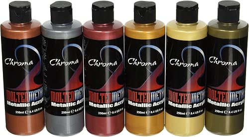 Chroma Molten Metals Acrylic Paint Set, 8.4 oz Bottle, Assorted Color, Set of 6-1442894