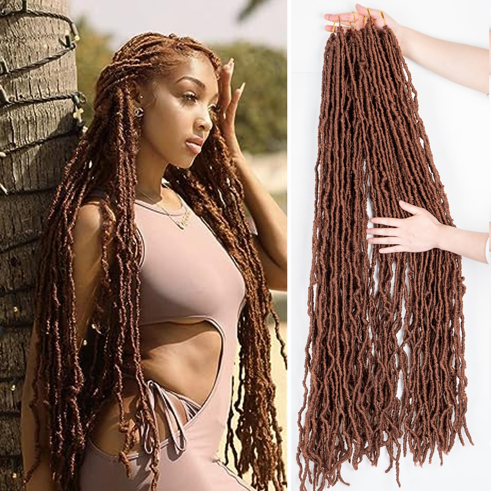 Soft Faux Locs Crochet Hair - 30 Inch Goddess Braids Synthetic Extensions, 6 Packs/90g for Women (#30), 30#, 30 Inch (Pack of 6)