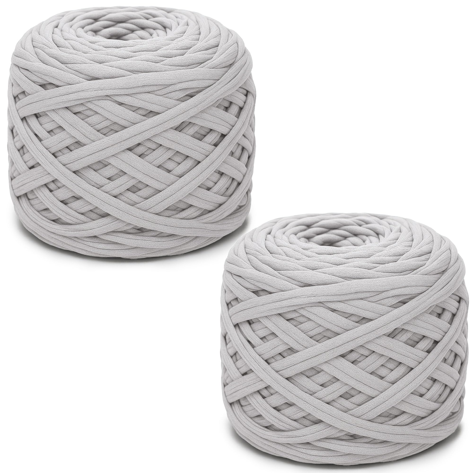 285gx2 Chunky Tshirt Yarn for Crocheting,2 CM Wide Thick Crochet Elastic Fabric,Hand Knitting T-Shirt Yarn for Crochet Cushion,Doll,Basket,Bag and Blanket(Light Gray)
