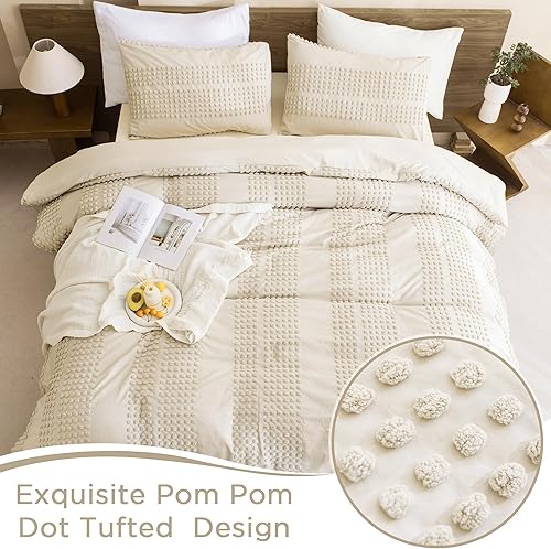 Miniatura 5 de Andency Juego de edredón beige copetudo, tamaño individual (68 x 90 pulgadas), 2 piezas (1 edredón, 1 funda de almohada), edredón texturizado de