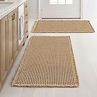 MIULEE 2-Pack Boho Waffle Bath Rugs Non-Slip Super Absorbent 18x30 Brown - Soft Washable Shower Mats