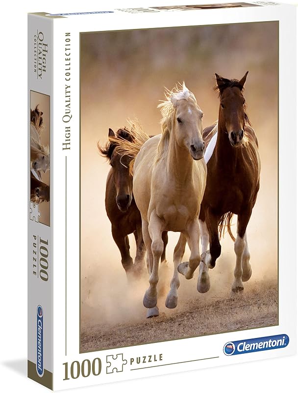 Clementoni - Puzzle 1000 piezas paisaje animales, Caballos corriendo, Puzzle adulto (39168)