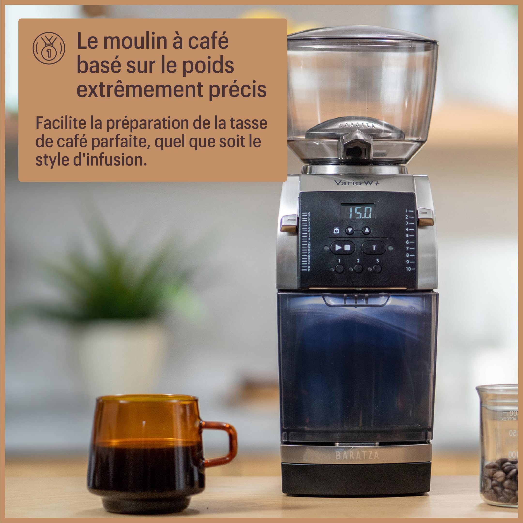 Baratza - Vario W+ 230V Coffee Grinder - Moulin à café électrique avec Fraises Plates en Acier de 54 mm - Programmable Individuellement pour Espresso, Cafetière, et Café Filtre - Noir