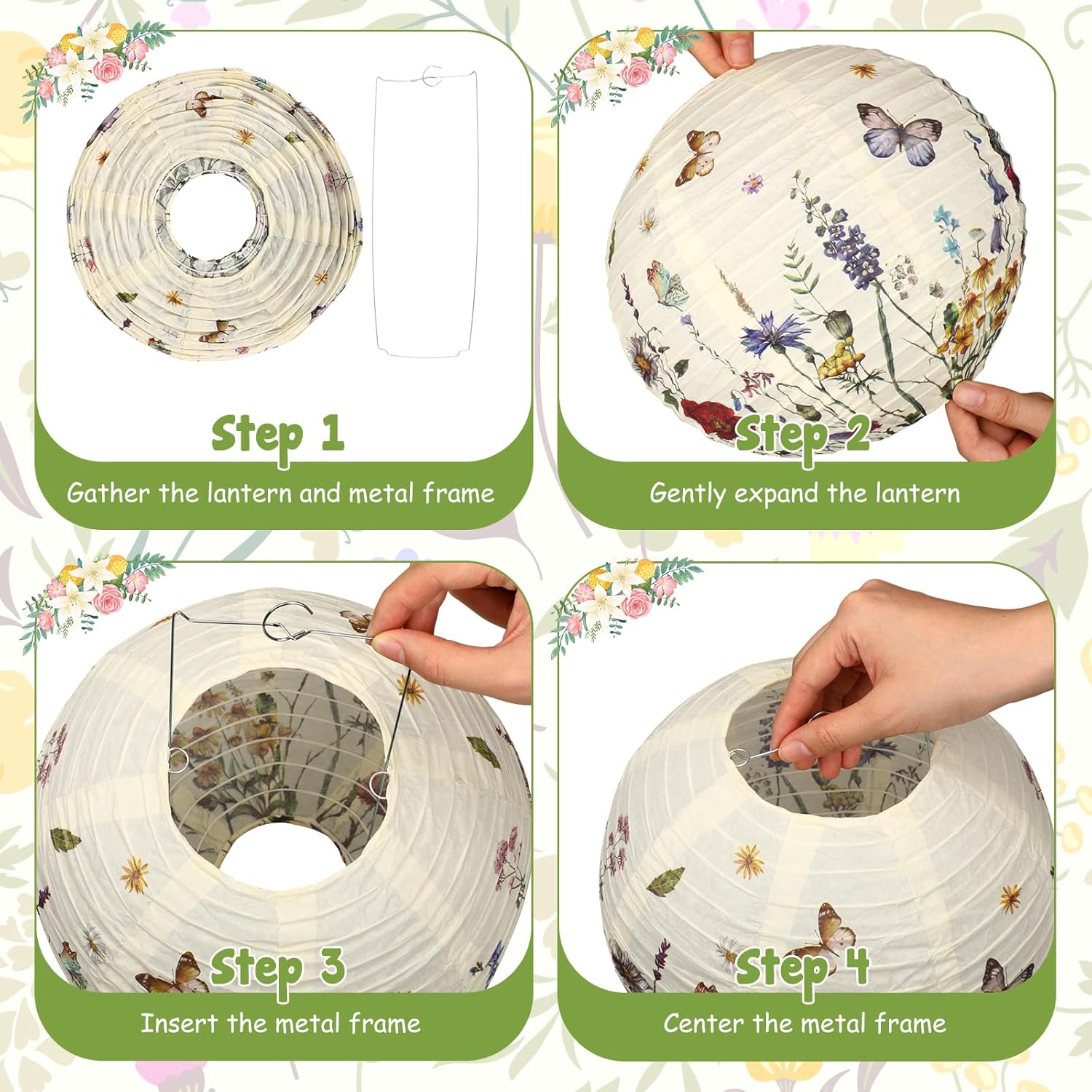 Baquler 12 Pcs Spring Wildflower Paper Lanterns Party Decorations Vintage Floral Hanging Lanterns 3 Styles for Baby Shower Bridal Shower Birthday Wedding Garden Tea Party Decor