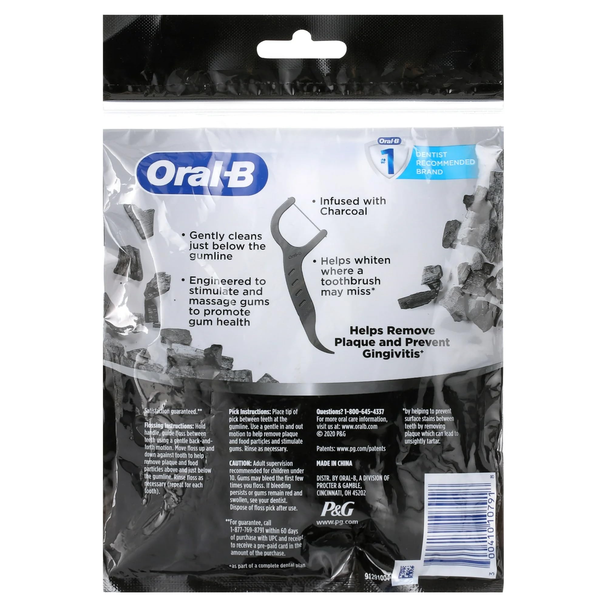 Oral-B Palillos de hilo dental con infusión de carbón, 75 unidades (paquete de 1)