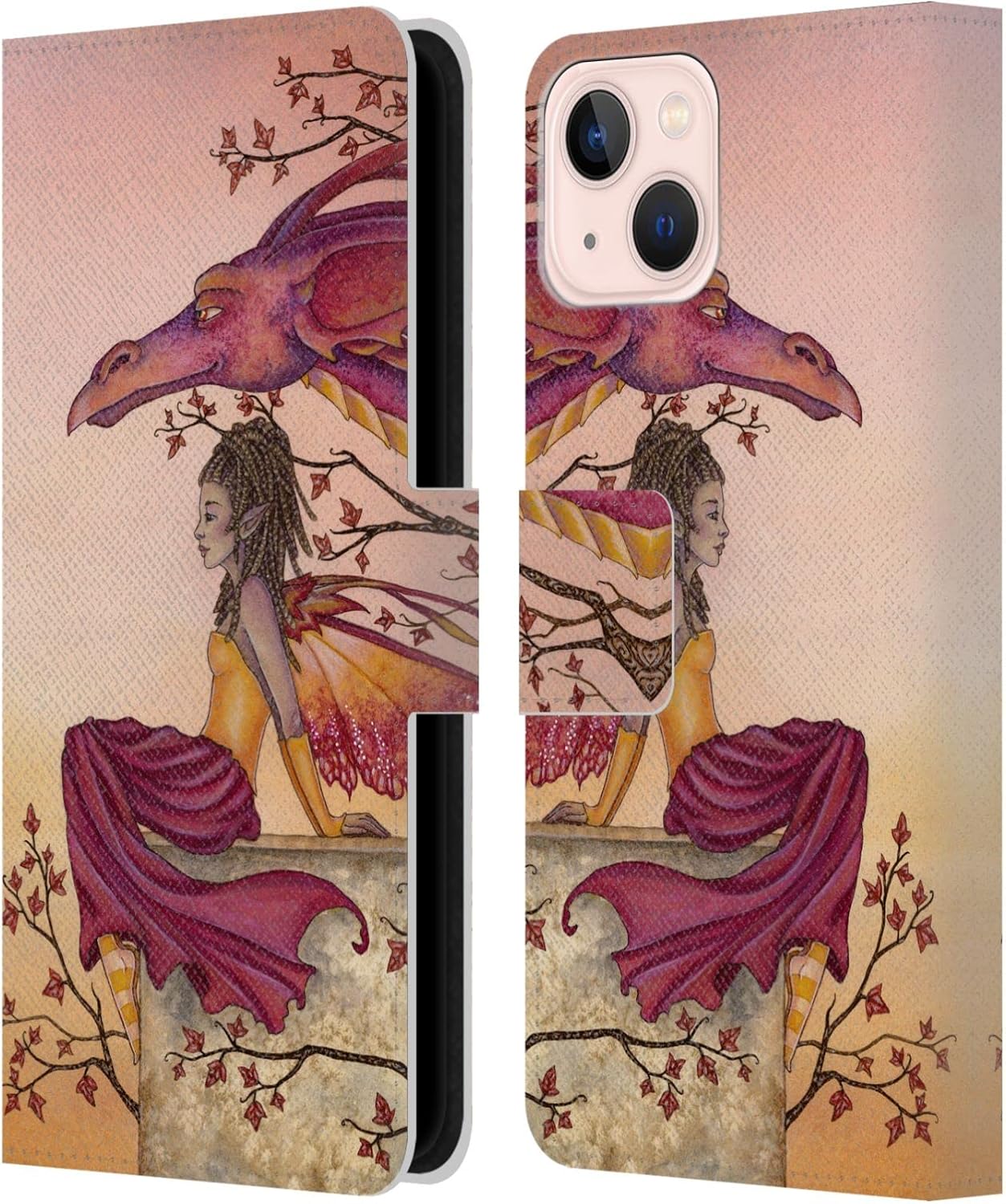 Head Case Designs Officially Licensed Amy Brown Greeting The Dawn Elemental Series Leather Wallet Case Compatible with Apple iPhone 13