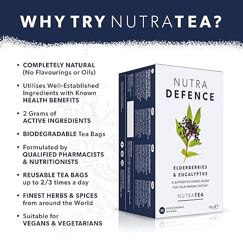 Miniatura 3 de NUTRADEFENCE - Té para el resfriado y la gripe  Té de inmunidad - Apoya y estimula el sistema inmunológico - Incluye saúco, eucalipto y raíz de