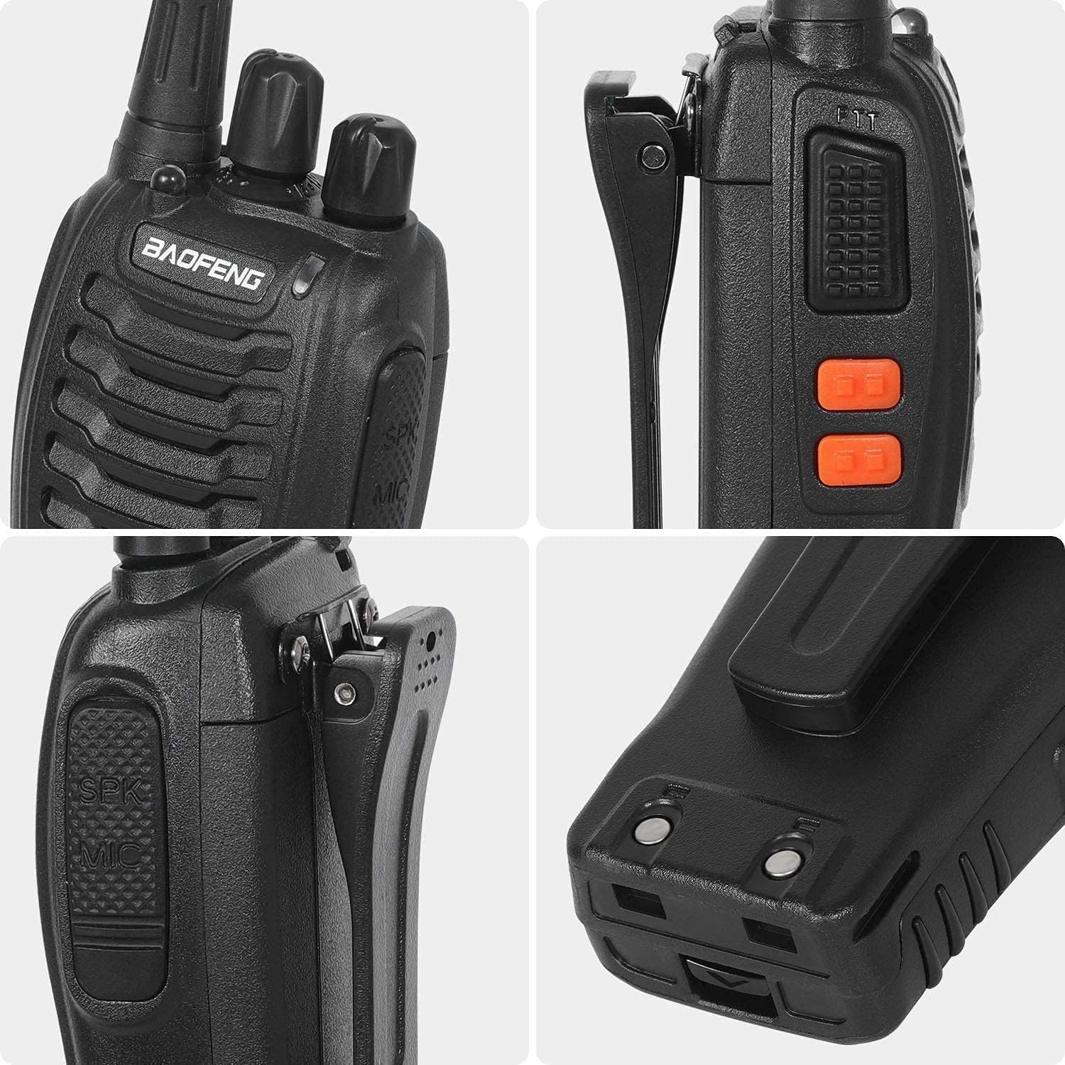 RKK Walkies Talkies Profesionales 16 Canales CTCSS DCS, Recargables 1500mAh con Cargador USB, Radiocomunicación con el Auricular Incorporado Antorcha de LED, VHF, Negro BF-88E