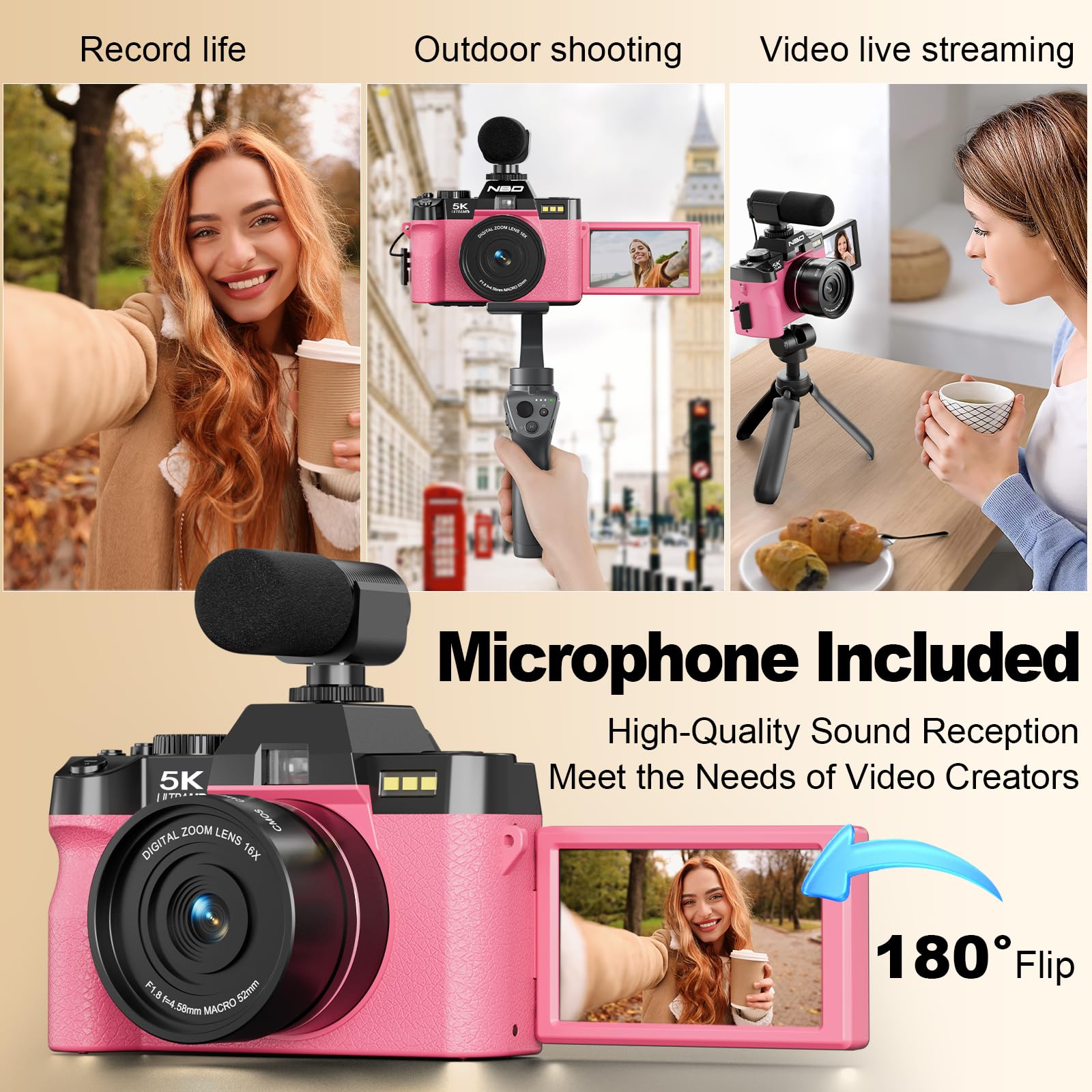 Amazon.co.jp: NBD 5Kデジタルカメラ 写真撮影用 - 16倍ズーム
