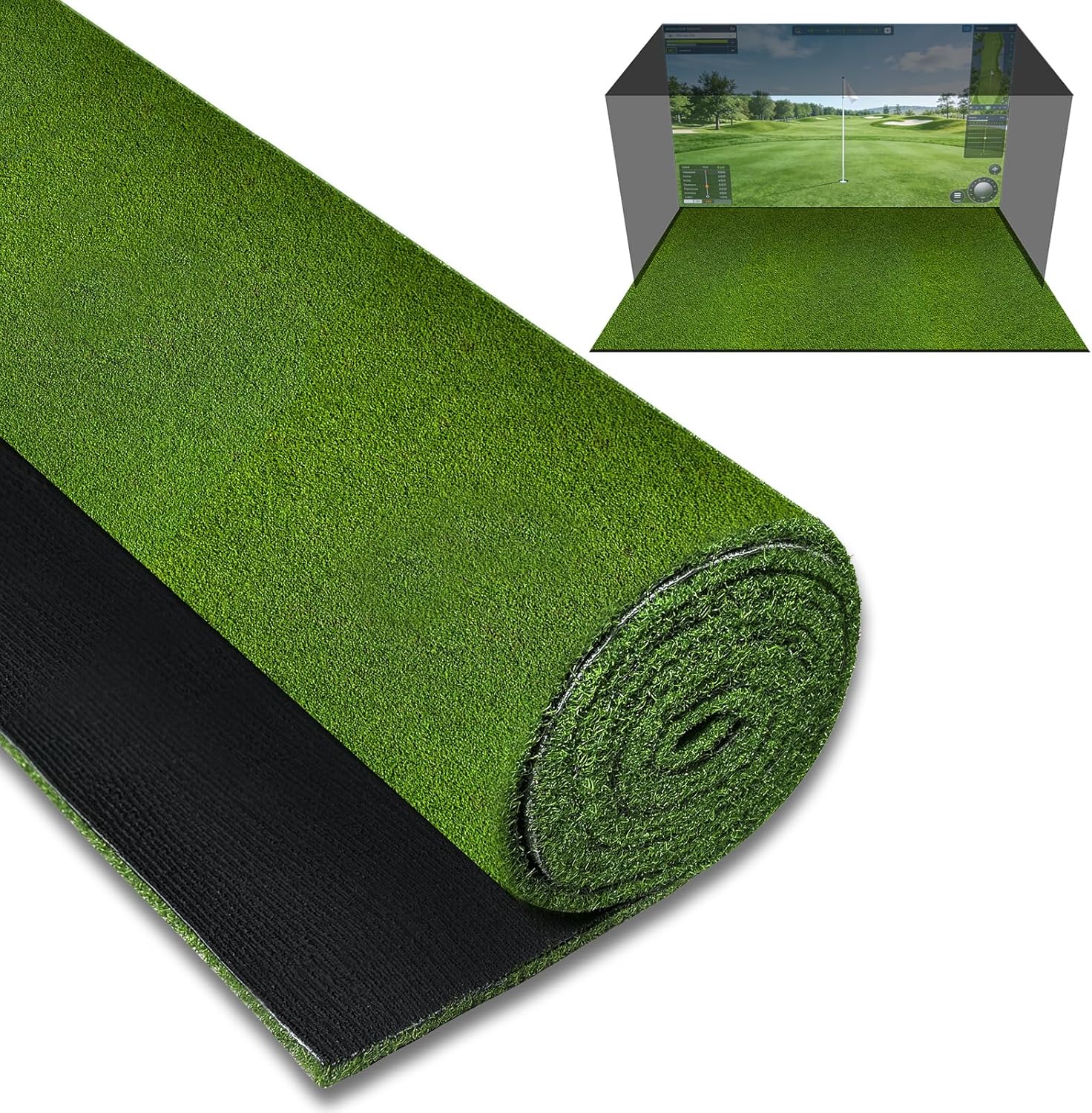 Golf Simulator Turf Mat, 15 mm 8/10/12ft Golf Mat for Indoor Home Setups, Golf Putting Mats Practice Outdoor Training Golf Hitting Mat for Putting Practice Football Sports Gym Backyard