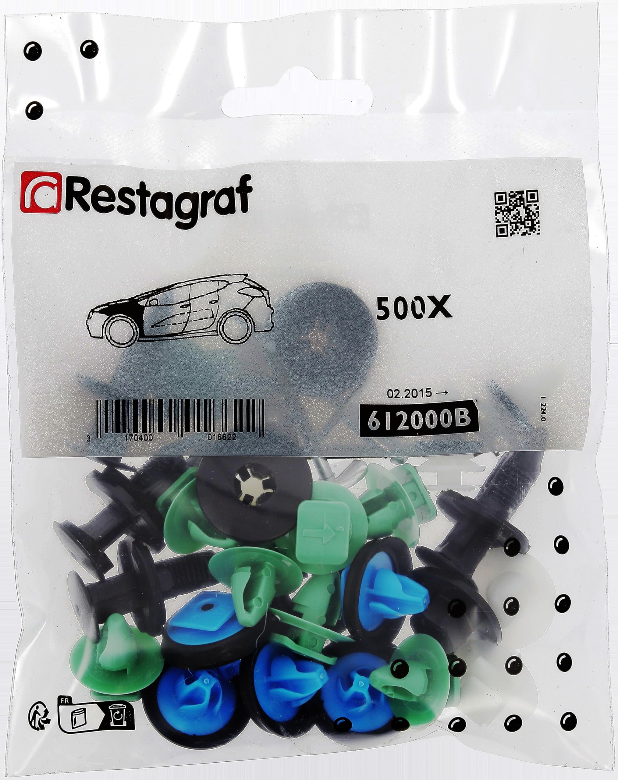 Restagraf - Kit de Fixations pour Aile Avant 500X Toutes Versions (02/2015 à Aujourd'hui) - Kit Complet pour Réparation ou Remplacement - Réf. 612000B