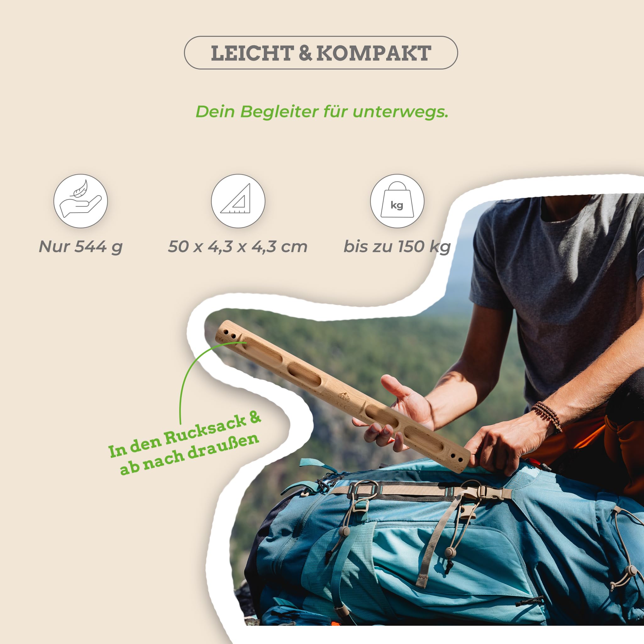 Clevo - Fingerboard Slim – Hangboard für Klettertraining & Bouldern – Kompaktes Trainingsboard für Fingerkraft – Griffbrett Holz mit Seilaufhängung – Boulder Zubehör für Indoor & Outdoor