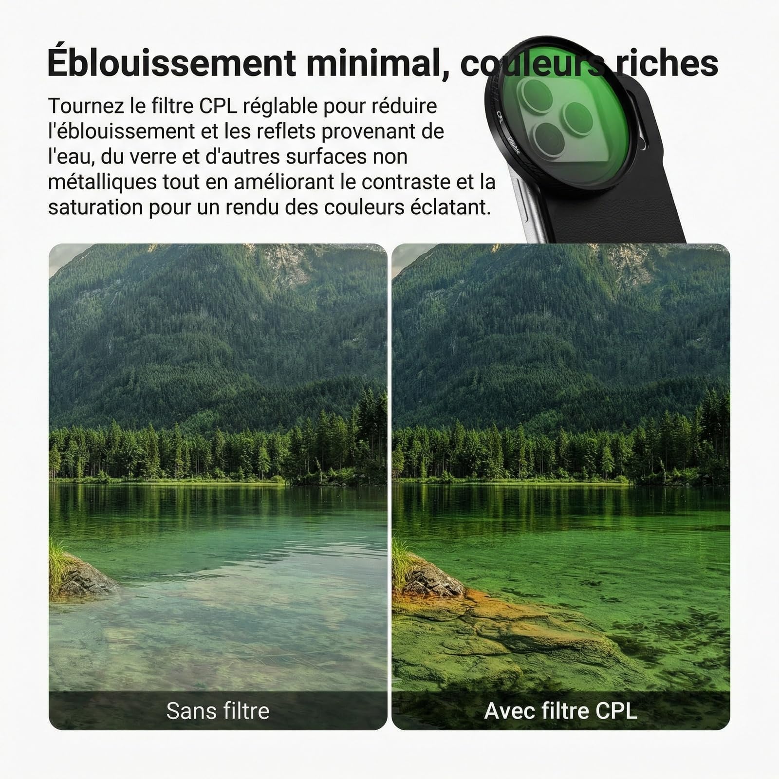 NEEWER Adaptateur Magnétique pour Filtre d'Objectif de Téléphone 6,3" avec Plaque Arrière et Accessoire,et Filtre Polarisant Circulaire CPL 67mm Compatible avec MagSafe iPhone 12/13/14/15/16/17 & Pro