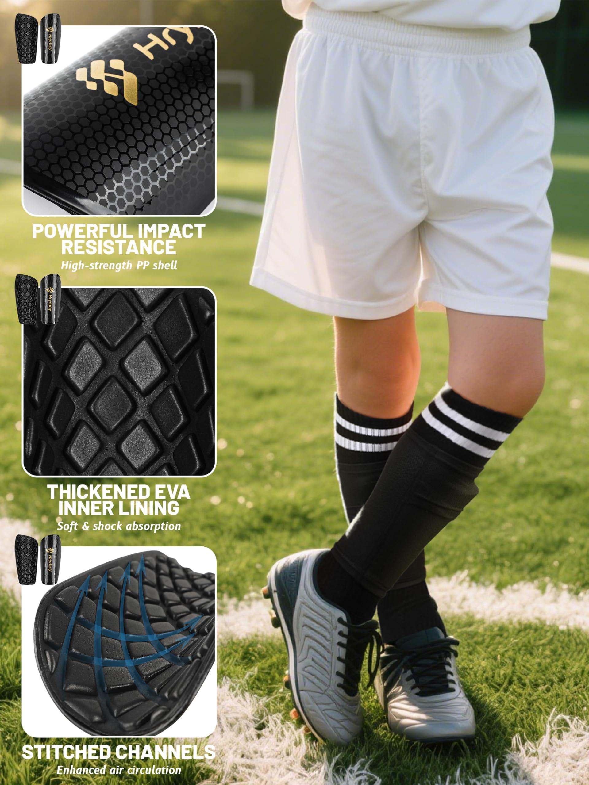 Hryrbay Espinilleras de fútbol para niños con mangas y calcetines para niños de 3 a 16 años, equipo de fútbol ligero de protección, ideal para jugar y entrenar inspirado en la Copa del Mundo