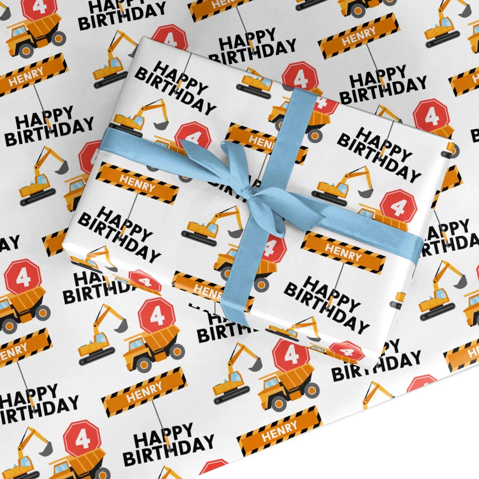 Boys Birthday Diggers Personalised Wrapping Paper Gift Wrap Small Roll (50cm x 2.2m)