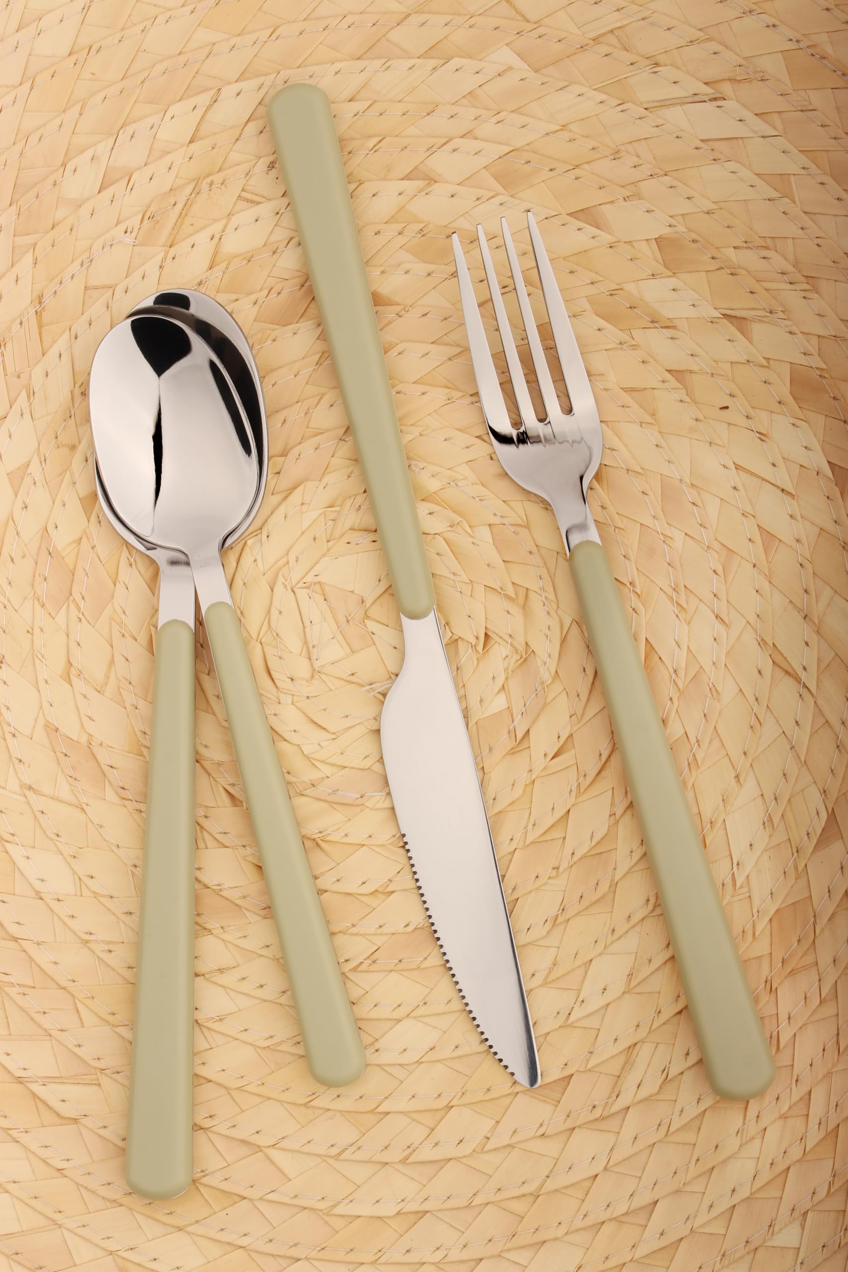 Set di posate da 24 pezzi in acciaio inox per 6 persone, verde oliva