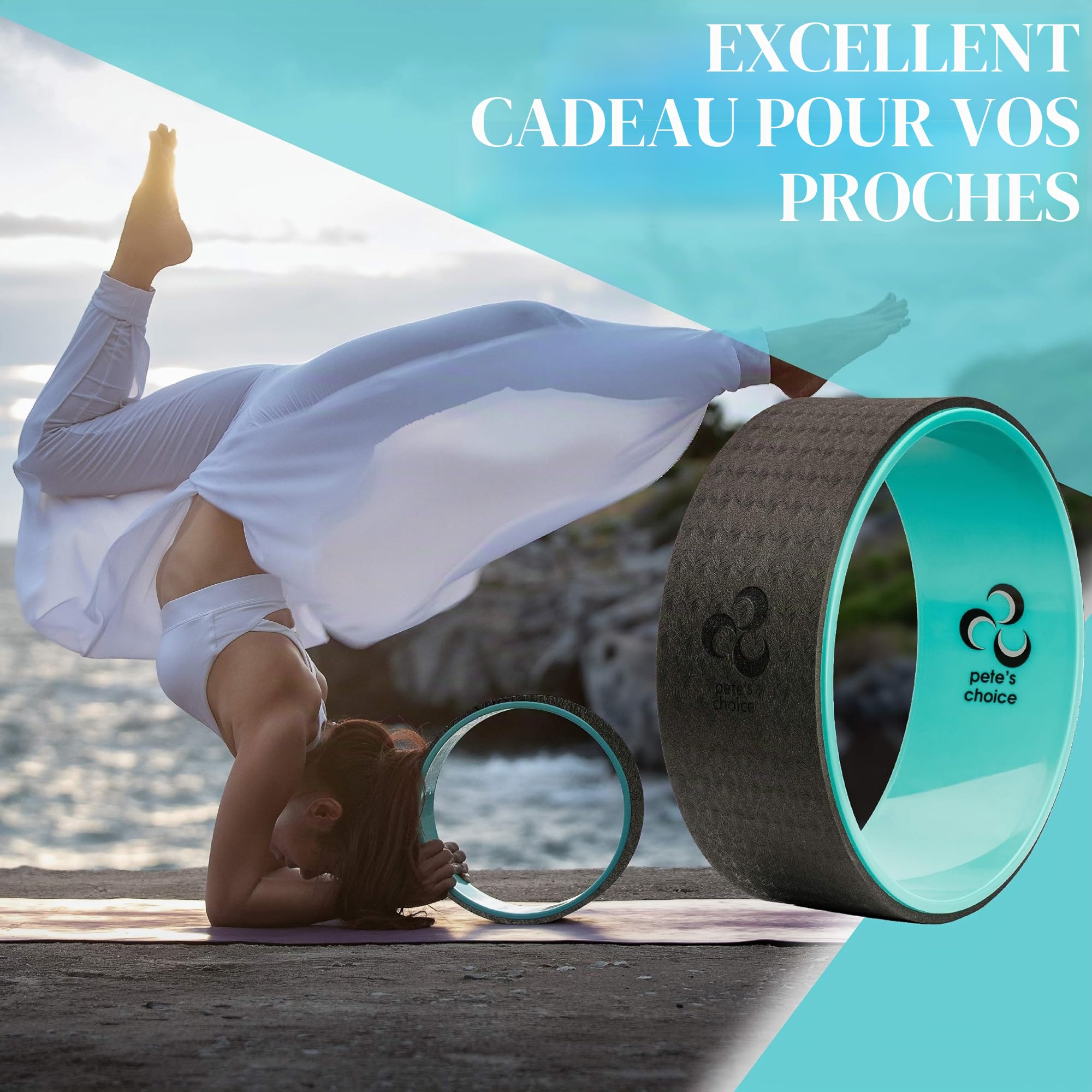 Pete's Choice Roue de yoga avec eBook et bracelet, accessoire pratique et durable pour l'équilibre, augmente la flexibilité, idéal pour la maison