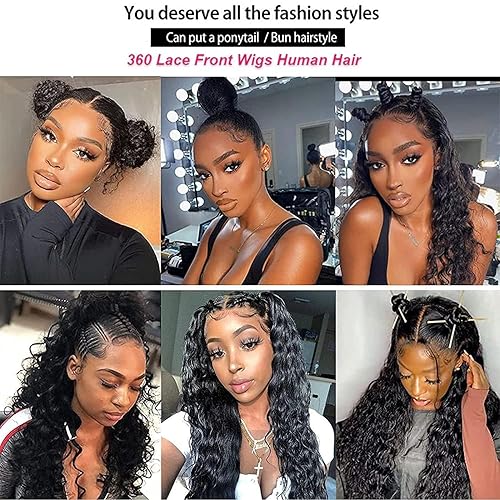 Miniatura 7 de Wonder Girl Pelucas de cabello humano con encaje frontal 360 prearrancadas, densidad 200, onda de agua HD, transparente, encaje frontal, pelucas de