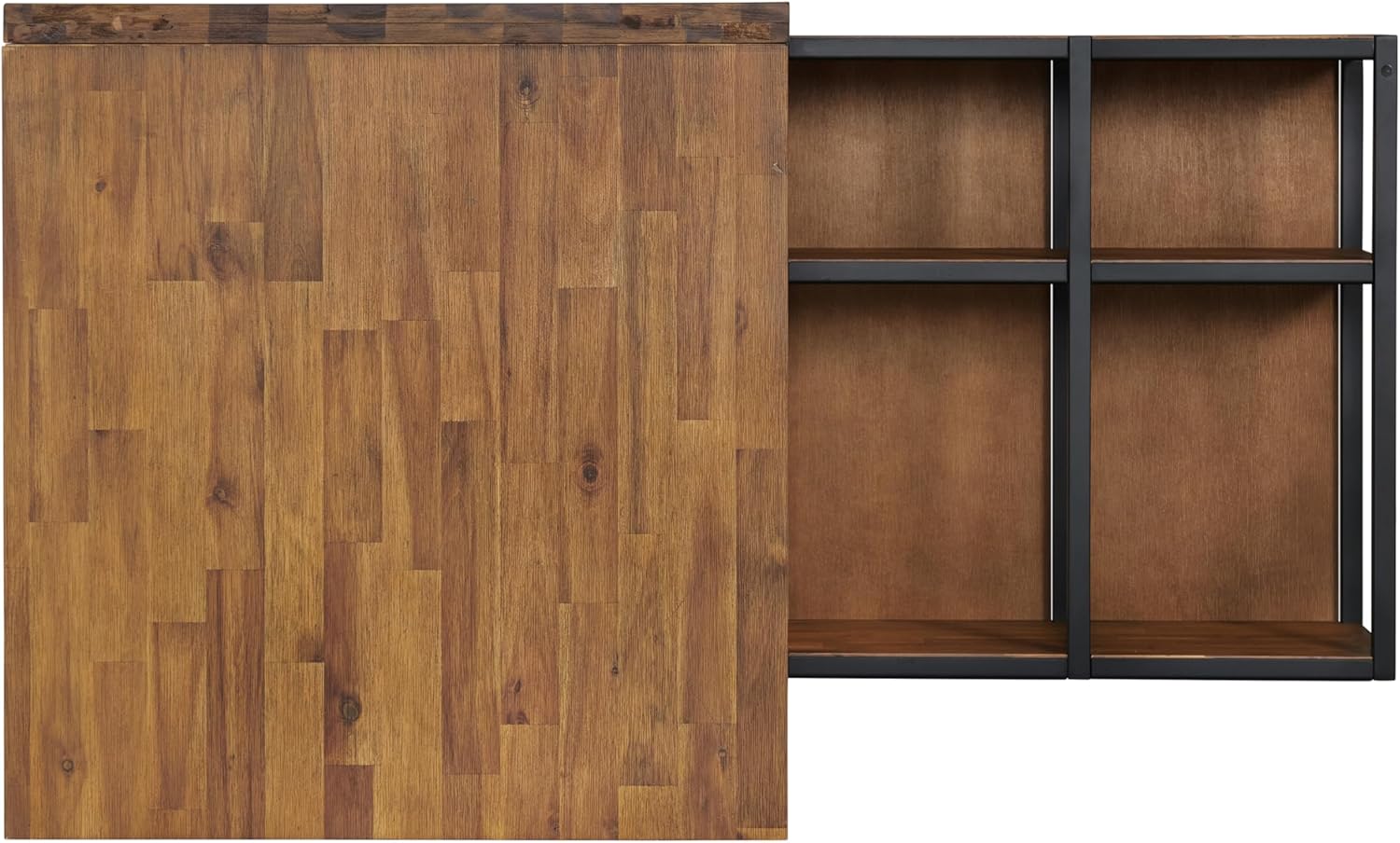 Acacia Wood L-Shaped Corner Desk with Storage Credenza