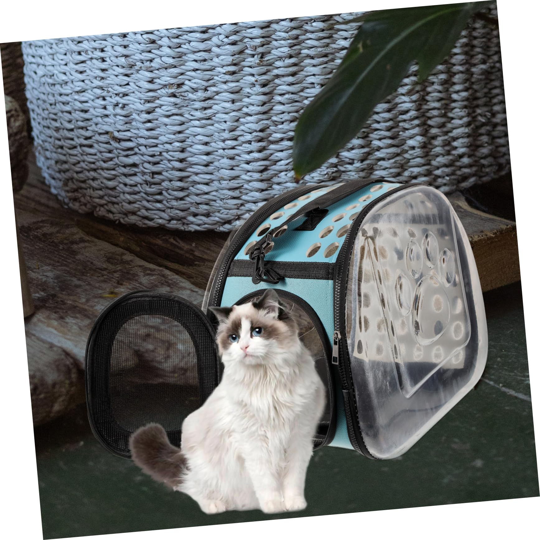 Pet Carrier Backpack Trasparente in Eva Blu per Viaggi | Strap Regolabili Fibbia, Design Zaino, per Escursioni e Campeggio, Struttura Stabile