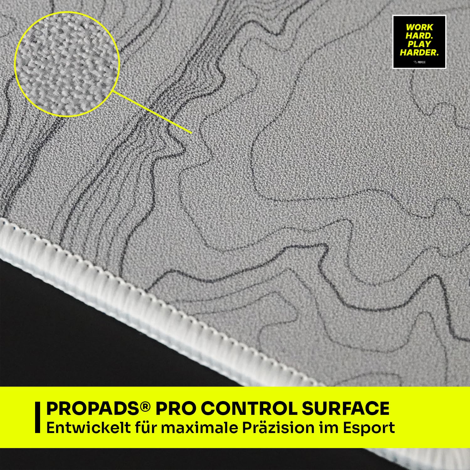 propads PRO Control Mousepad 500 x 500 mm – per veri esportler – Tappetino per mouse da gioco veloce e ruvido in gomma antiscivolo – nero (typo)
