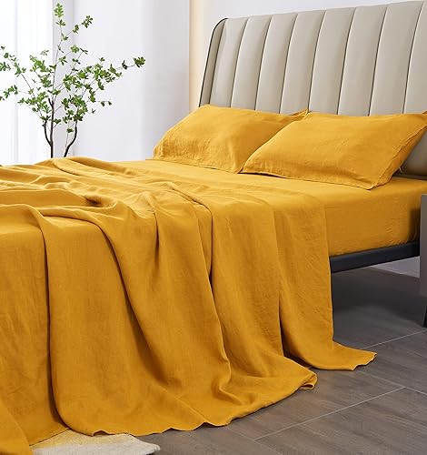 Miniatura 7 de S VICTORY SYMBOL - Juego de sábanas 100% de lino natural francés, ropa de cama ultrasuave, duradera y lujosa, lavado de piedra, 4 piezas (color