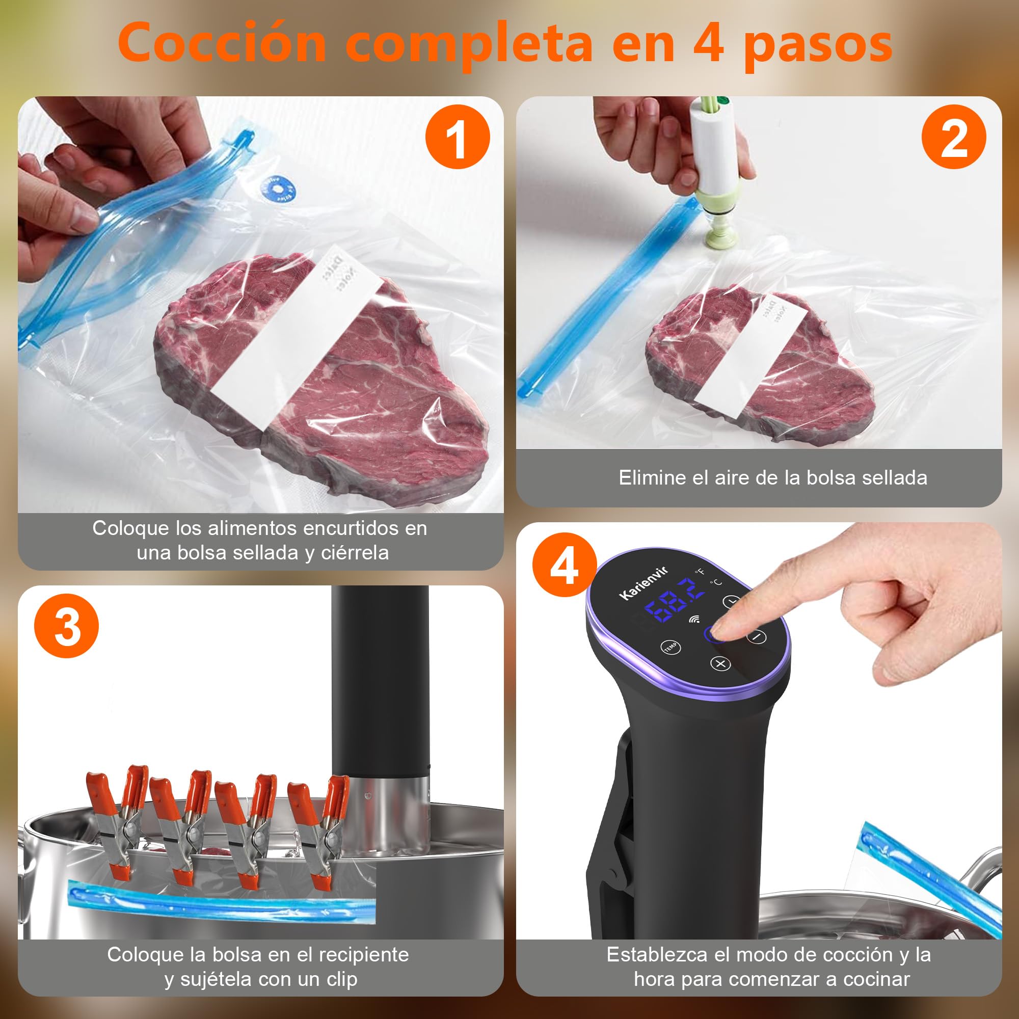 Sous Vide Roner WI-FI 1100W, Circuladores Control de Temperatura de Precisión, Pantalla LED, Función de Temporizador, Inmersión a Prueba de Agua IPX7