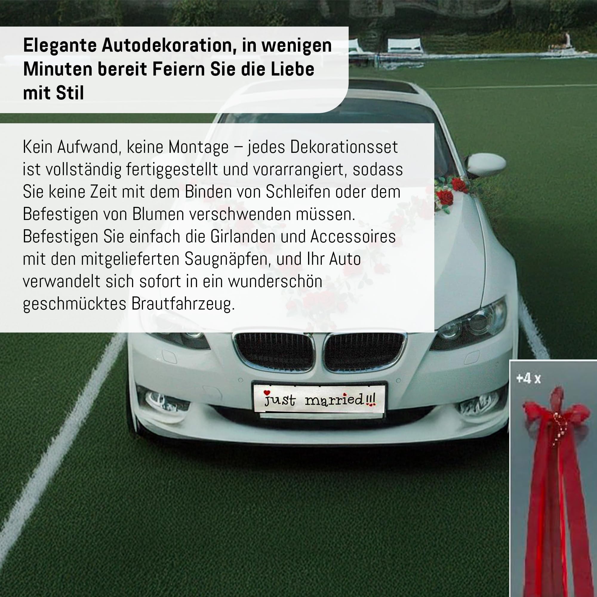 Autoschmuck Guirlande de roses pour voiture, Décoration de mariage