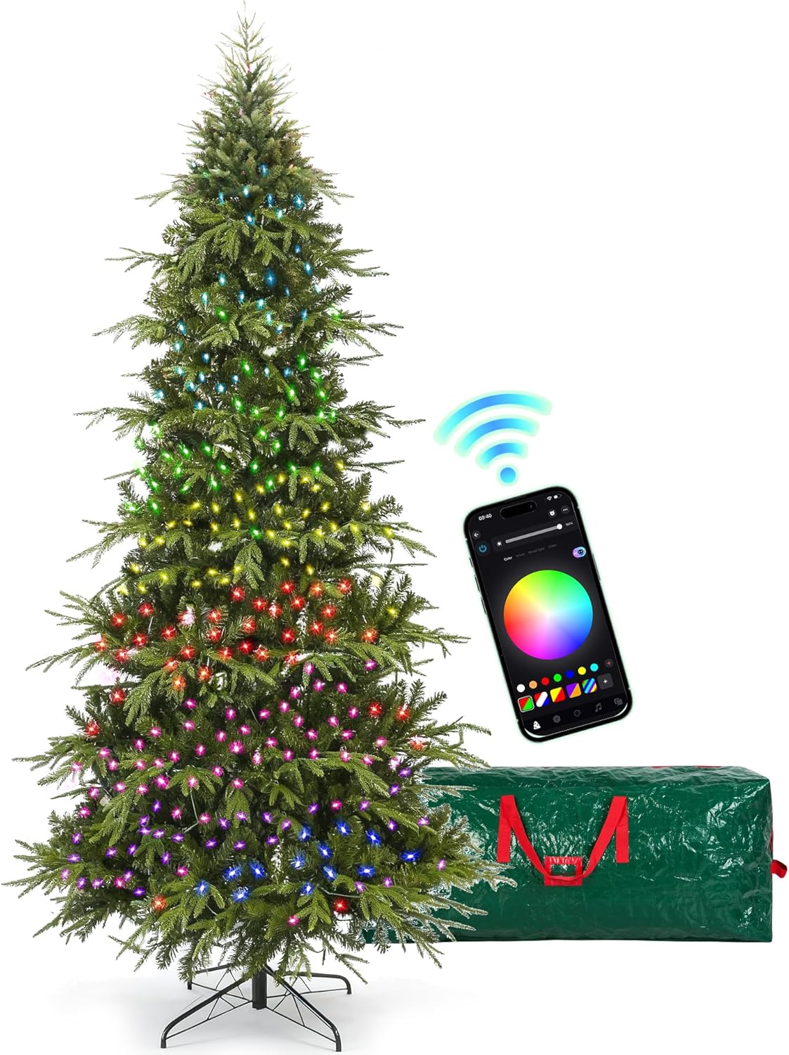 HOLLO STAR 9 ft Prelit Pencil Christmas Tree with 600 LED Lights, App Control, Aspen Artificial Christmas Tree, Multi-Color RGBW Lights, 2519 PE & PVC Branch Tips, Skinny Xmas Tree, for Home, Party 9ft Plastic