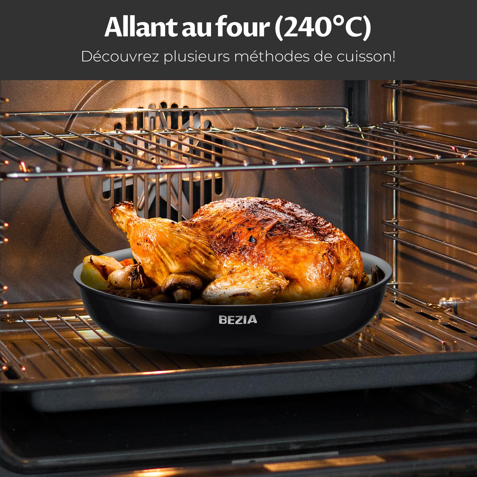 BEZIA Poêle en céramique avec poignée amovible – Set de 9 casseroles à induction antiadhésives avec couvercle, pour tous les types de cuisinières, casseroles empilables, passent au four et au