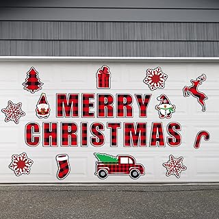 26Pcs Magnetic Garage Door Christmas Decorations, Garage Door Murals Decoration, Waterproof and Viscous Merry Christmas Magnets Stickers for Xmas Decor, Suitable for Metal Plane (Buffalo Plaid)