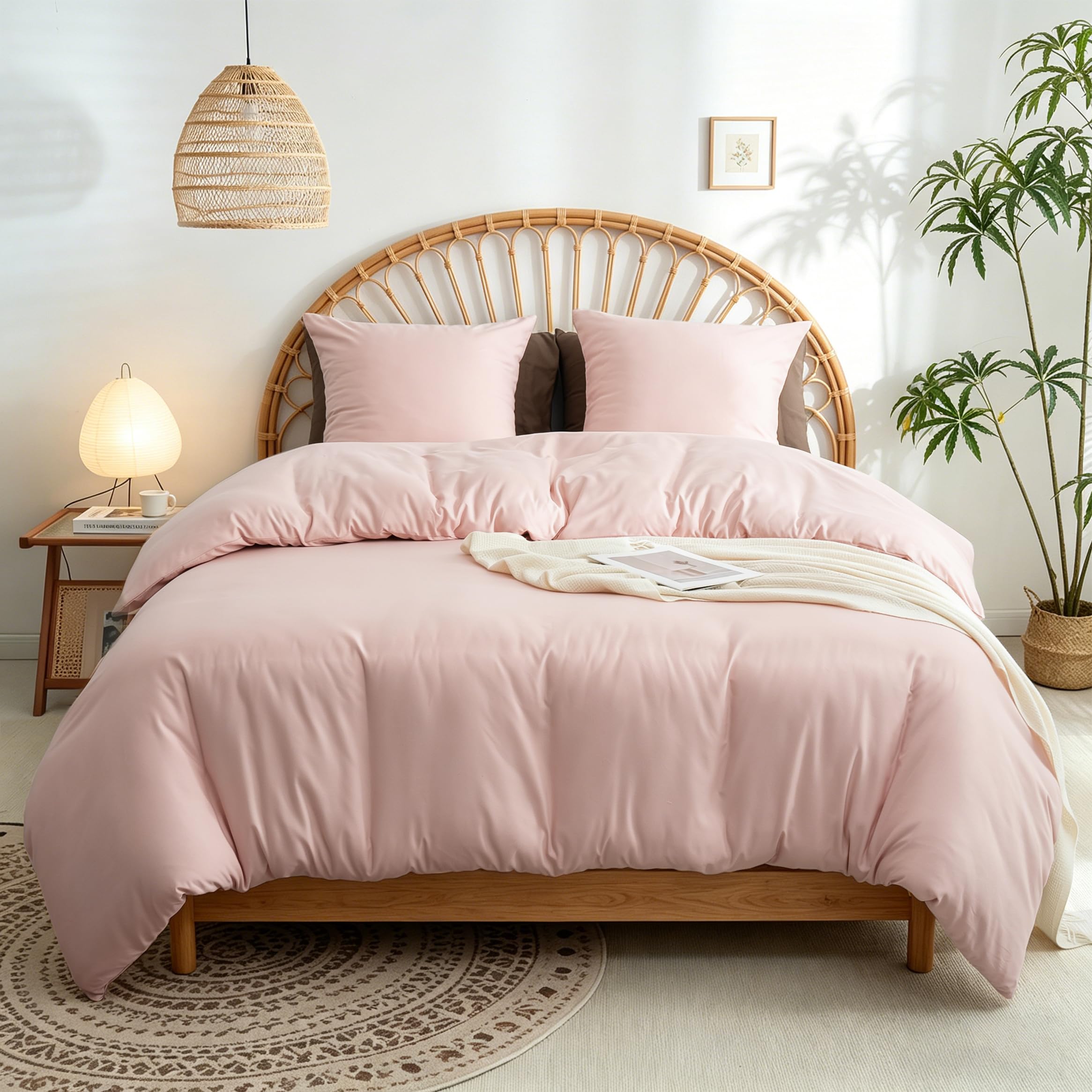 Parure de lit 2 personnes housse de couette 200x200 cm rose et taie d'oreiller 65x65 microfibre