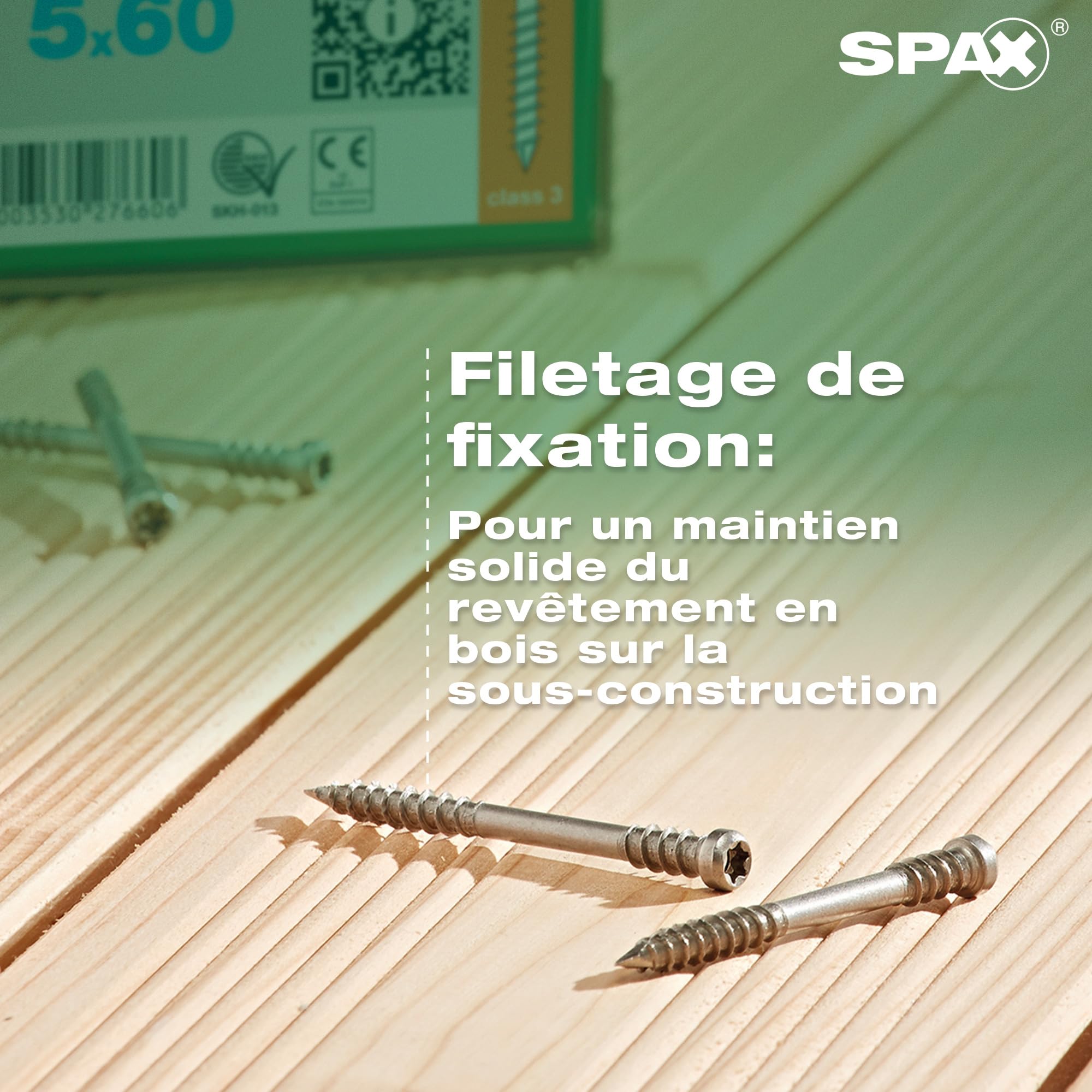 SPAX Vis de terrasse 5 x 60 mm, 360 pièces - Vis à filetage de fixation, tête cylindrique, T-STAR plus T25, pointe CUT, acier inoxydable A2 pour la construction de terrasses en bois - 8000000276613