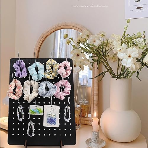Miniatura 3 de 2 soportes de exhibición de tablero de clavijas con 20 ganchos de metal, estante de madera negra, soporte de exhibición de llavero para exhibición