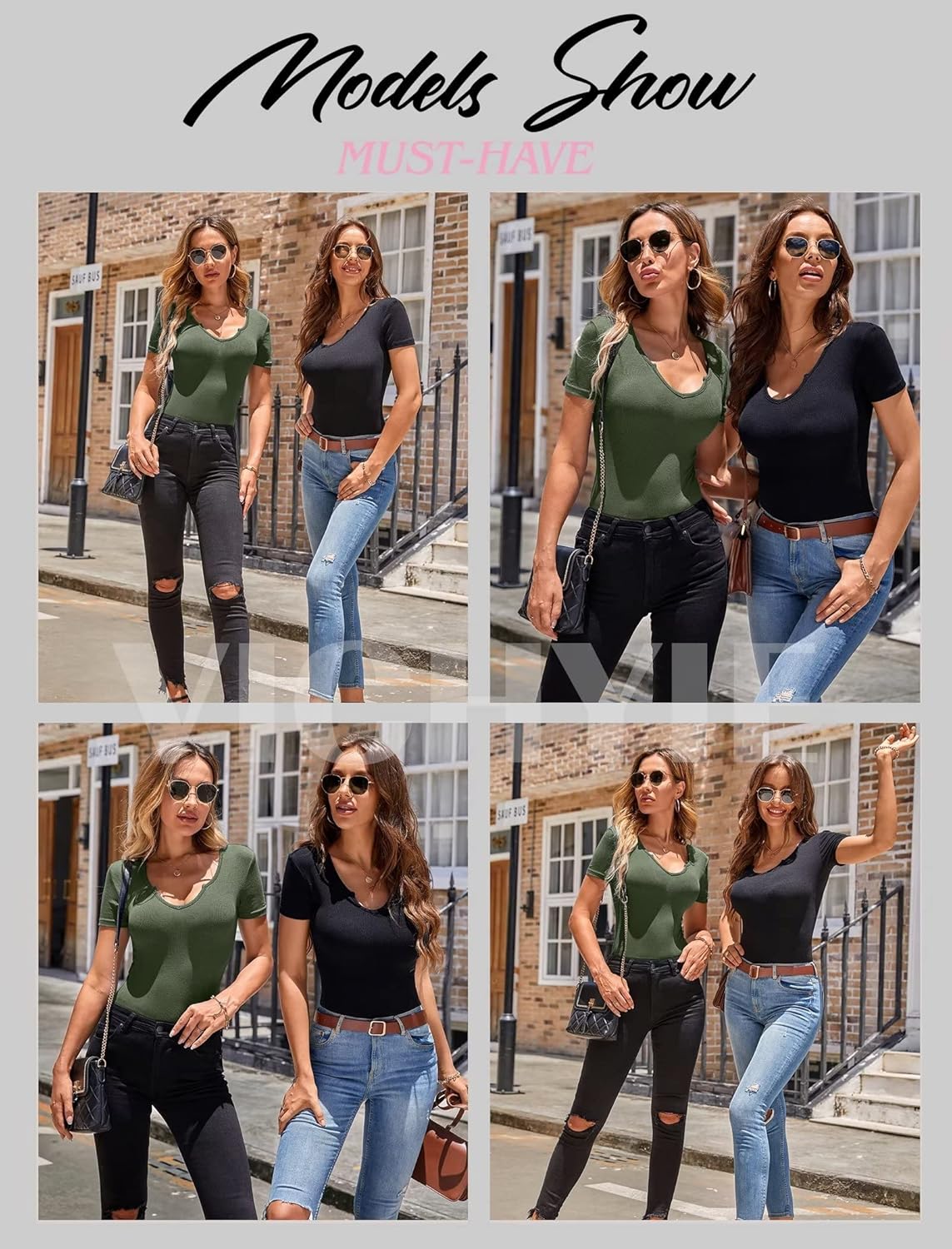 VICHYIE Womens Tops V Neck Summer Short Sleeve Casual Slim Fitted Tshirt - Image 8