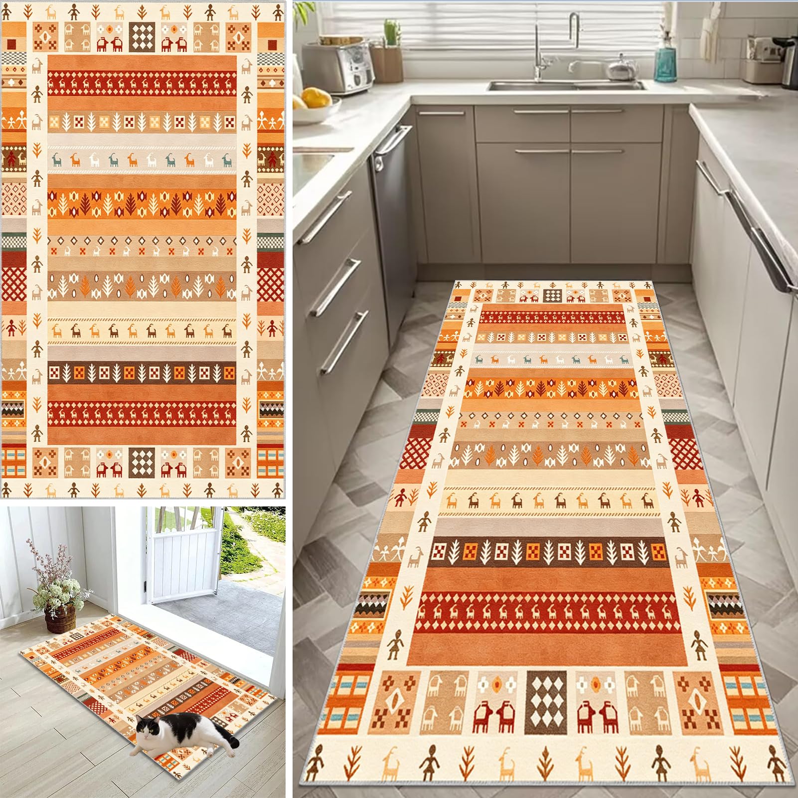 Alfombra pasillo larga antideslizante y lavable de pelo corto 90x140 cm para cocina moderna