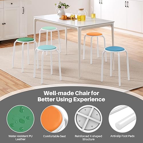 Miniatura 4 de Yaheetech Taburetes apilables acolchados de 18 pulgadas, taburetes portátiles de metal multicolor surtidos, taburetes de biblioteca de aula escolar