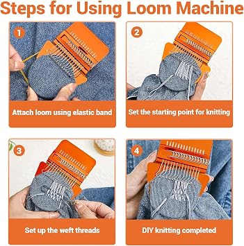 Knit Patch Kit, Speedweve Style Darning Loom, 24 Color Threads & Exclusive 4-Page Stitch Guide Book, KnitPatch Mending Kit for Beginners, Visible Mending Tool for Jeans Socks Sweaters (14 Hooks)