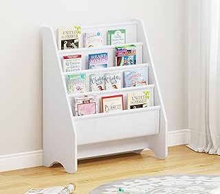 UTEX Kids Bookshelf Storage, Book Shelf for Kids Rooms, 4 Tier Sling Toddler Bookshelf, Magazine Book Rack, Children Book ...