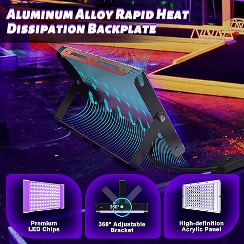 Miniatura 9 de Glostars Luz LED negra UV de 100 W, potente foco UV, IP66, lámpara UV de 395 nm para Navidad, fiesta de Halloween (2 paquetes)