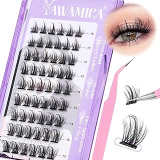 Self Adhesive Eyelashes Reusable Self Sticking Lash Clusters Press on Lashes No Glue Lash Extension Kit Pre Glue Lashes Spiky 10-16mm with Lash Tweezers DIY Lash Kit by Yawamica