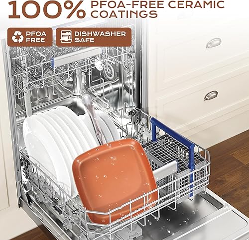 Miniatura 7 de Sartén cuadrada antiadherente de cobre, sartén de 12" para chef con revestimiento de cerámica, apta para horno y lavaplatos, sin PFOA, uso doméstico