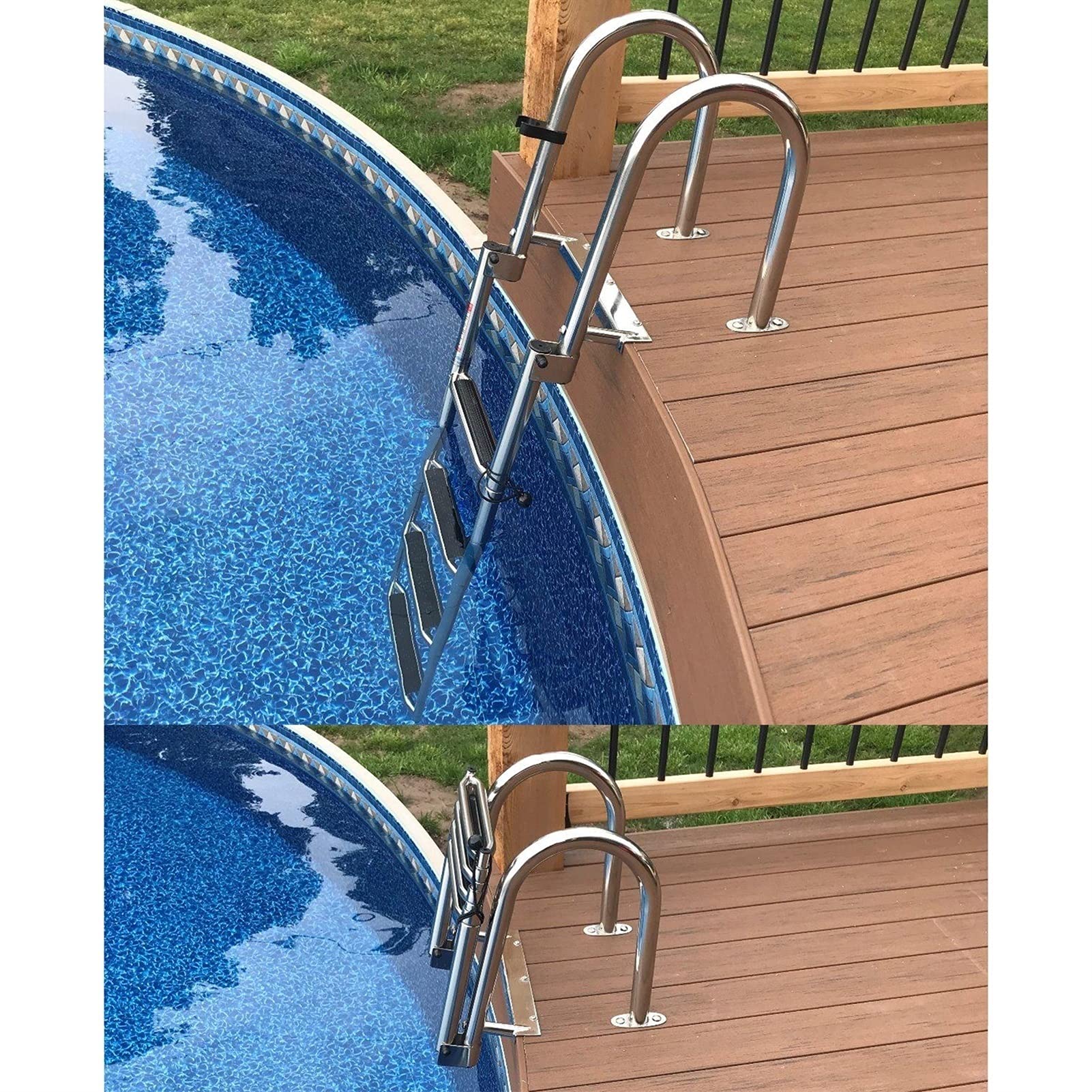 Échelles de Bateau Ponton Pliables en 4 marches, échelles de Pont de Bain télescopiques en Acier Inoxydable, Support d'entrée arrière, avec Main Courante et marches Extra Larges