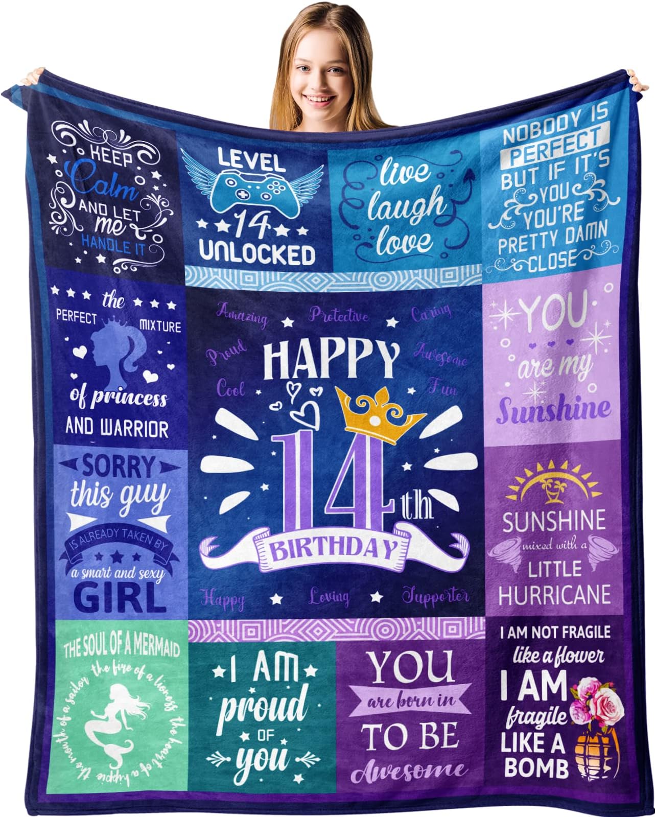 Gifts for 14 Year Old Girl Blanket, Best 14 Year Old Girl Gift Ideas, Sweet 14th Birthday Decorations Gifts for Girls, Birthday Gifts for 14 Year Old Girls, Happy 14th Birthday Throw Blanket 60โx 50โ
