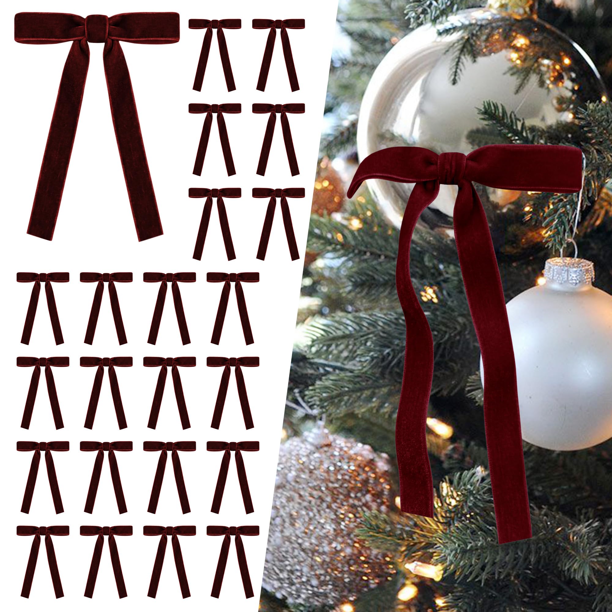 SIMISI RIBBON 24Pcs Christmas Velvet Ribbon Bows Decorations for Tree
