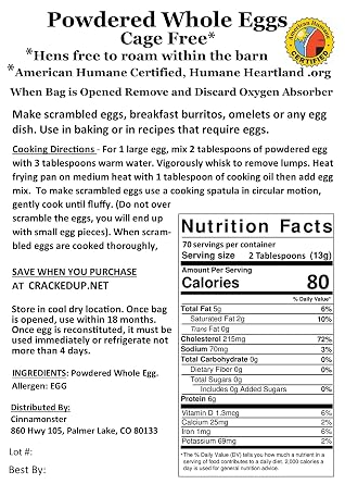 4 POUNDS (64 OZ), Mylar Bags, Long-Term Storage,140 Servings, Cage-Free Whole Eggs, 2-Pack, USDA Licensed, Freshest Eggs, Made in the USA, Makes 140 Large Eggs, 1 INGREDIENT, NON GMO, ALL NATURAL